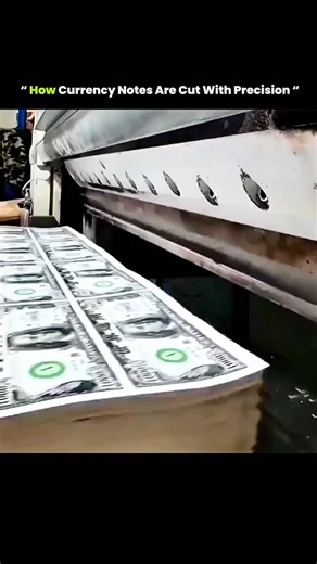 explain on Instagram: "Money notes are printed in large sheets before being cut with high-speed precision machines.Each sheet holds multiple notes, and powerful blades slice them into individual pieces in seconds. The process is carefully monitored to ensure every note meets exact size standards before they are stacked, counted, and sent out. Cutting is a key step in turning printed sheets into usable currency. .. .. .. .. #facts #knowledge #history #didyouknow #technology #tech #fyp"