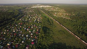 Russian countryside and railway, aerial view