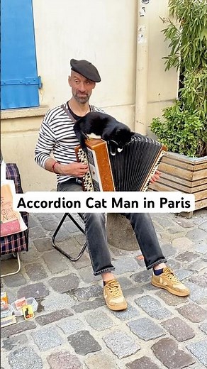 Accordion cat man in Paris! Montmartre’s best attraction! #montmartre #accordioncatman #paris