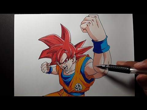 How to draw Goku Super Saiyan God step by step - Dragon ball super