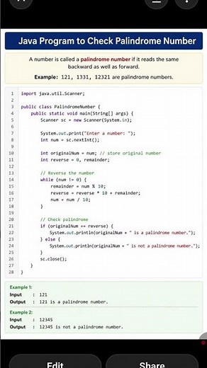 java program to check palindrome number | java tutorial