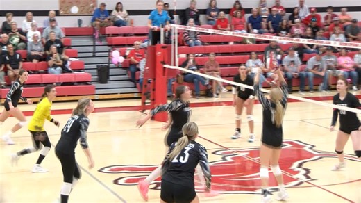 Frontenac takes down Baxter Springs 2-1! Reece Franklin comes up with a nice attack on the far side of the net, followed by Laynee Shay finishing off the second set for the Raiders 25-21. FULL RECAP: https://www.fourstateshomepage.com/sports/local-sports/frontenac-volleyball-sweeps-baxter-springs-on-the-road/ | Fourstates Sports Report
