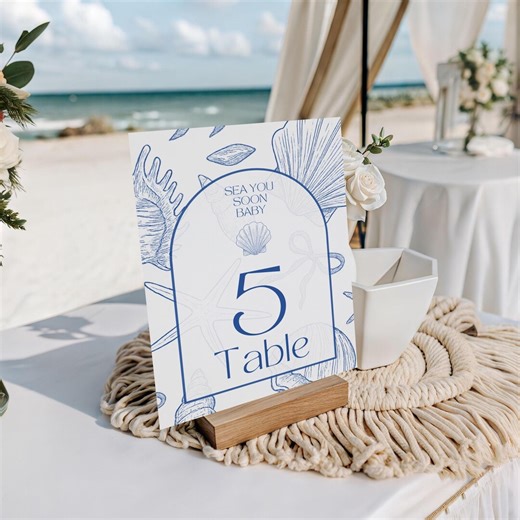 Coastal Baby Shower Table Number Digital Template Blue Boy Sea You Soon Party Decor - Etsy