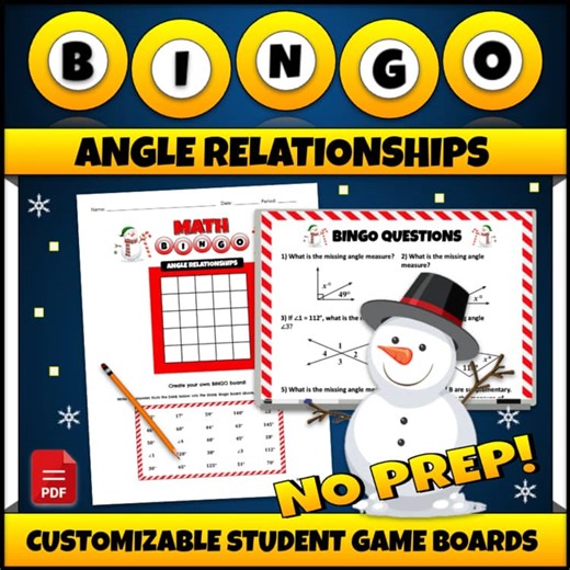 Fun Christmas Math Games Angle Relationships Review Activities No Prep Bingo