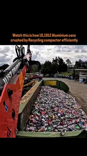 SCIENCE HISTORY ENTERTAINMENT NEWS on Instagram: "An aluminum can recycling compactor is shown in action. Thousands of aluminum cans are loaded into the machine. Hydraulic arms crush and compress the cans into dense blocks, reducing their volume for easier handling. A total of 18,912 cans are processed in a single operation. The compacted blocks are ready for transport to melting facilities, allowing the aluminum to be reused efficiently and sustainably. The process saves space, reduces waste, a
