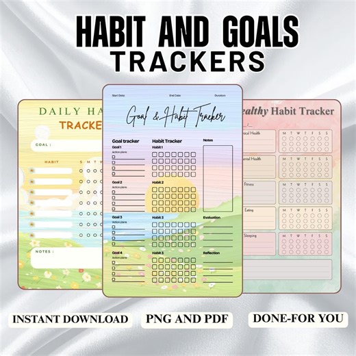 Habit & Goal Trackers PDF PNG | Productivity   Personal Growth Planner | Daily   Monthly Printable | Instant Download - Etsy