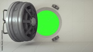 Bank vault door opening animation. Green screen, chroma key. 4K