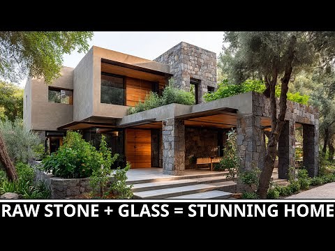 Modern Stone House Design with Natural Columns | Honest Materials, Open Views