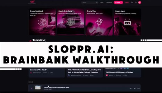 We just recorded a detailed breakdown of BrainBanks on Sloppr.@rarity_garden provides a full walkthrough of a BrainBank's AI workspace and coding environment, including:> In-browser terminal> Virtual file-system> Command interface & chat> Deep research tools> GSD features
