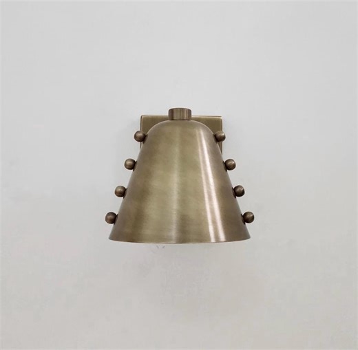 Bold Cone Brass Wall Sconce With Rivet Accents – Handcrafted Mid-century Wall Lamp - Etsy