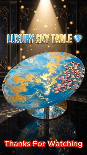 Sky & Gold Resin Table 🌤️✨ | Luxury Oval Epoxy Table with Rose Petals 😱