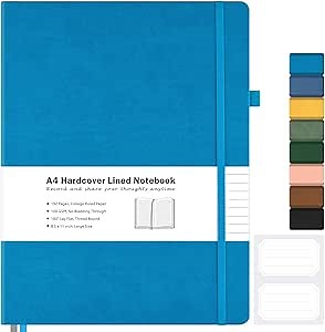 College Ruled Notebook, A4 Hardcover Leather Notebook for Work, Lined Notebook Journal for Women, Men, 192 Thick Paper, 8.5" x 11", Large Notebook with Pockets, Professional Business Notebook, Navy