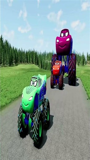 Big & Small Lightning McQueen vs Giant Pit! Thomas Tank Engine & Buses Crash | BeamNG.drive#shorts
