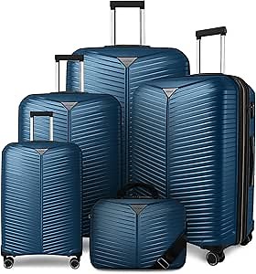LEAVES KING Luggage Sets 5 Piece, Expandable(Only 24"&28") PP Suitcase with Spinner Wheels, Durable Luggage Sets Clearance Carry On Luggage Suitcase Set For Women Men, Blue