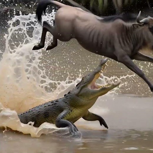 Crocodile vs Wildebeest Stampede