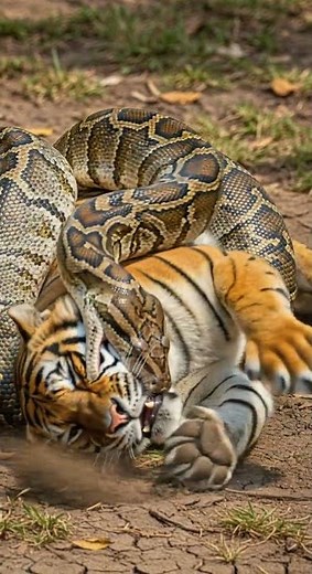 Python Swallows a Tiger ニシキヘビがトラを丸呑み Amazing Wildlife Moment #python #wildlife #nature