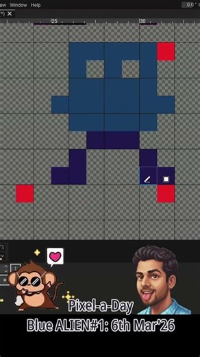 Newbie Pixel Art: BLUE ALIEN.1 (148th Pixel-a-Day) 8x8 | 6th Mar, 2026 #pixelart #pixelorama