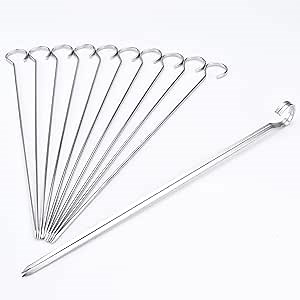 10 inch Flat Stainless barbecue needle Barbecue Skewers,BBQ Shish Kebab Kabob Grill Skewers 12 pcs (10 INCH Flat BBQ 12)