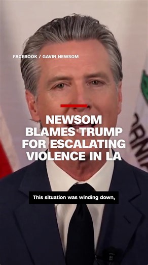 In his address to Californians Tuesday evening, California Governor Gavin Newsom thanked protesters who took to the streets of Los Angeles peacefully after a series of immigration raids last week. He blamed President Donald Trump for escalating tensions by deploying the National Guard and US Marines. https://cnn.it/4kASMiX | CNN