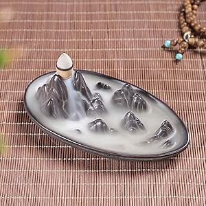 Backflow Fountain Waterfall Ceramic Incense Holders, Backflow Incense Burner Figurine Incense Cone Holders Home Decor Gift Decorations Statue Ornaments (Mountain River)