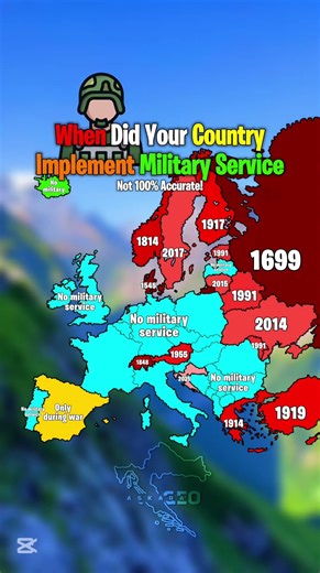 When Did Your Country Implement Military Service #map #geography #europe #history #mapping #viral