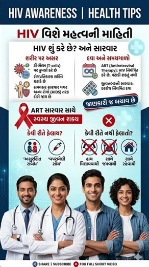 HIV વિશે આ સત્ય જાણો! 🛡️ #Shorts#HIVAwareness #HealthTipsGujarati #PublicHealth #AIDSPrevention #tre