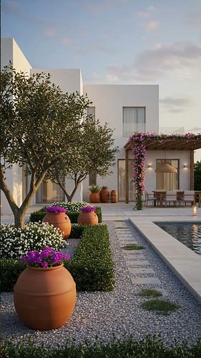 Zen Meets Mediterranean Modern – Sunset Villa Garden with Pergola & Pool #gardeninspiration