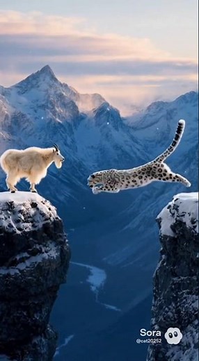 Snow Leopard Misses the Jump and Falls Into the Valley! #SnowLeopard #WildlifeFail #PredatorFail