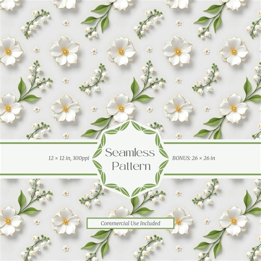 Decorative Floral Seamless Pattern – 3D Porcelain Lily of the Valley & White Bloom for Fabric and Surface Design - Etsy