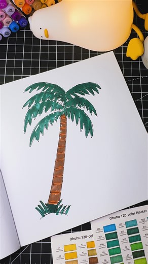 Palm tree - ASMR coloring. This page is from Sunny Beach Coloring Book Medium: Ohuhu alcohol markers, Posca acrylic marker #coloring #asmr #oliviaharriscoloringbook #asmrcoloring