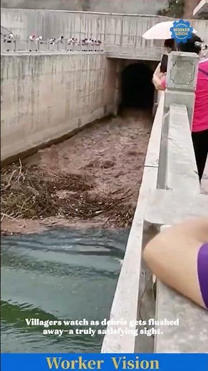 Village Crowd Cheers as Floodgate Cleans the Channel Instantly #amazing