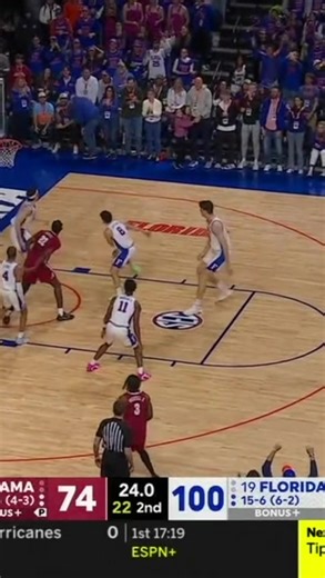 The crowd pop when Olivier Rioux made it 1️⃣0️⃣0️⃣ for the Gators 🫨🔊 | March Madness Men's Basketball