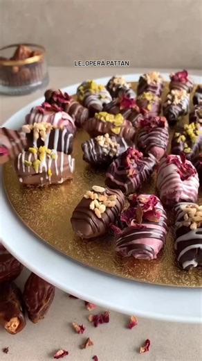 le opera bakery and lounge on Instagram: "Freshly made at Le_Operá Premium chocolate-covered dates topped with nuts & rose petals ✨🤎 DM to order"