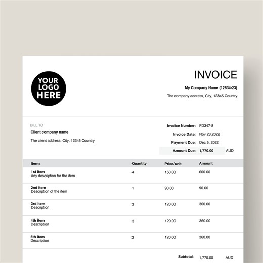 Auto Calculating Business Invoice Template: Editable PDF Form (A4) - Etsy