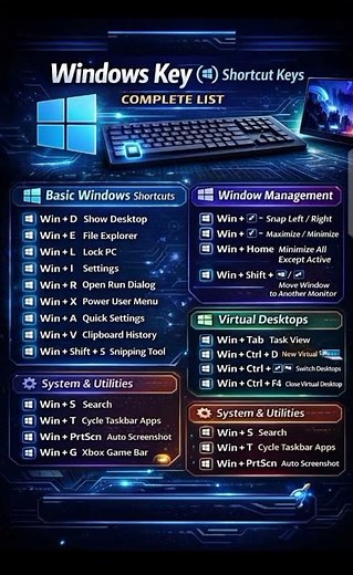 Windows Key Shortcuts You Must Know 💻⚡ #WindowsShortcuts #Networking