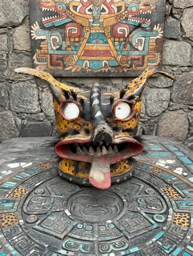 Antique Mexican Jaguar Mask | 100+ Year Old Leather Battle Helmet, Folk Art - Etsy