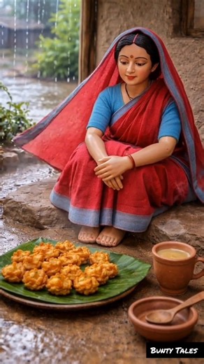 Tiny Village Dolls Rain Pakora Chai ASMR | Cozy Monsoon Cooking #Short #Food