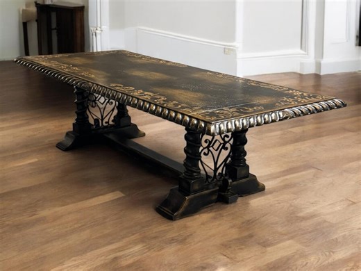 Handcrafted Rustic Trestle Dining Table, Santander Finish, Wrought Iron (108x48x31) - Etsy