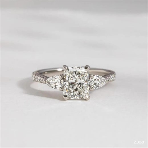 2.55 CT Radiant Cut Lab Grown Diamond Trilogy,14k Solid White Gold,pear Cut Sides,2 MM Cathedral Band,three Stone Ring,engagement Ring/gift - Etsy