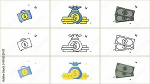 set of money and currency icon animation pack motion graphic video design, bundle pack