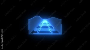 Railway track icon glowing neon blue color animation black background