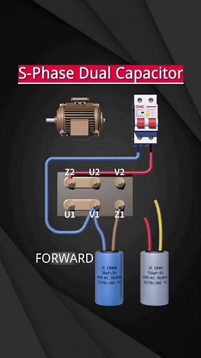 Wiring of forward and reverse rotation of single-phase dual-capacitor motor