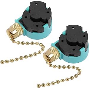 Ceiling Fan Switch, ZE-268S6 3 Speed 4 Wire Pull Chain Switch Control Switch Compatible with Hunter Ceiling Fans, Wall Lamps, Cabinet Light (2 Pack, Brass)