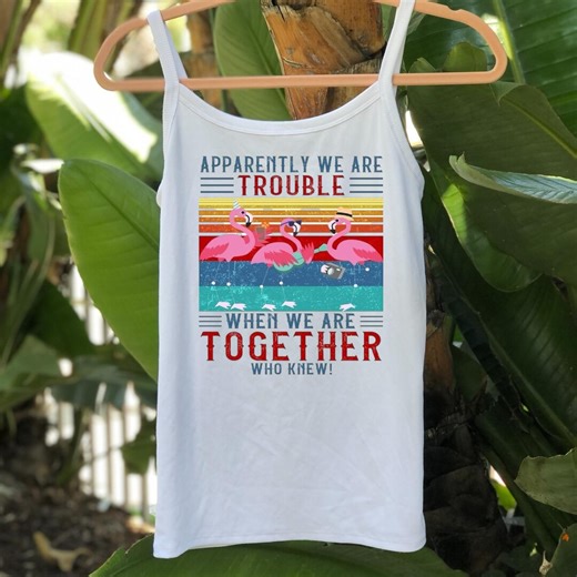 Funny Flamingo Tank Top, Apparently We Are Trouble Shirt, Girls Trip Tank, Lake Vacation Outfit, Best Friends Summer Top - Etsy