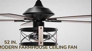 Parrot Uncle Ceiling Fans with Lights and Remote Farmhouse Ceiling Fan with Light 52 Inch Black Outdoor Ceiling Fans for Patios Covered, Reversible Motor