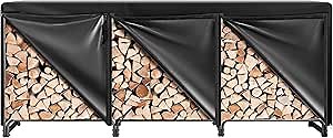 VIVOHOME 10 ft Heavy Duty Firewood Rack Outdoor with Cover, Fire Wood Storage Rack, Log Holder and Cover Combo Set with Zipper, Black