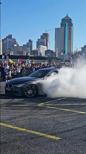BMW 3 Series SMOKES THE TIRES! Epic Burnout at Car Event (City Skyline Backdrop)