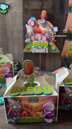 Plants vs. Zombies Party Set This set includes a cake topper, banner, and favor boxes—bringing the fun of defending your garden from zombies to the party! 🌱🧟‍♂️ #birthdaydecor #kidsparty #kidspartybags #cakedecor #fiestastemáticas
