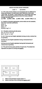 WINTER VACATIONS HOLIDAY HOMEWORKCLASS - 7SUB. MATHSQ. 1 The... | Filo