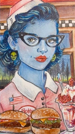 👽🍔💕 Alien Girl~ Watercolor mixed media timelapse! #shortsart